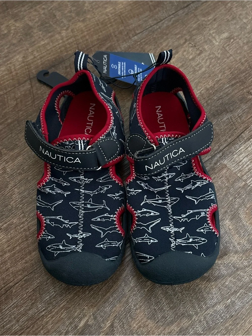 Nautica Kids Navy Shark Print Water Shoes with Red Trim